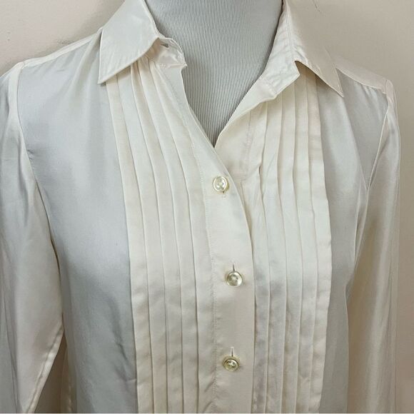Banana Republic Cream Silk Button Down Blouse Top XS NEW - Picture 2 of 6